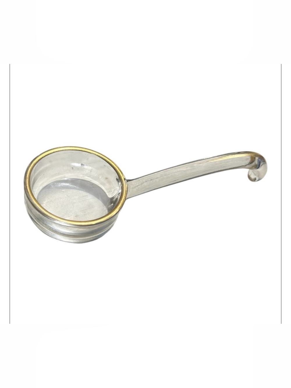 Vintage Glass Mayo Ladle Gold Trim Punch Bowl Spoon MCM Condiment Server